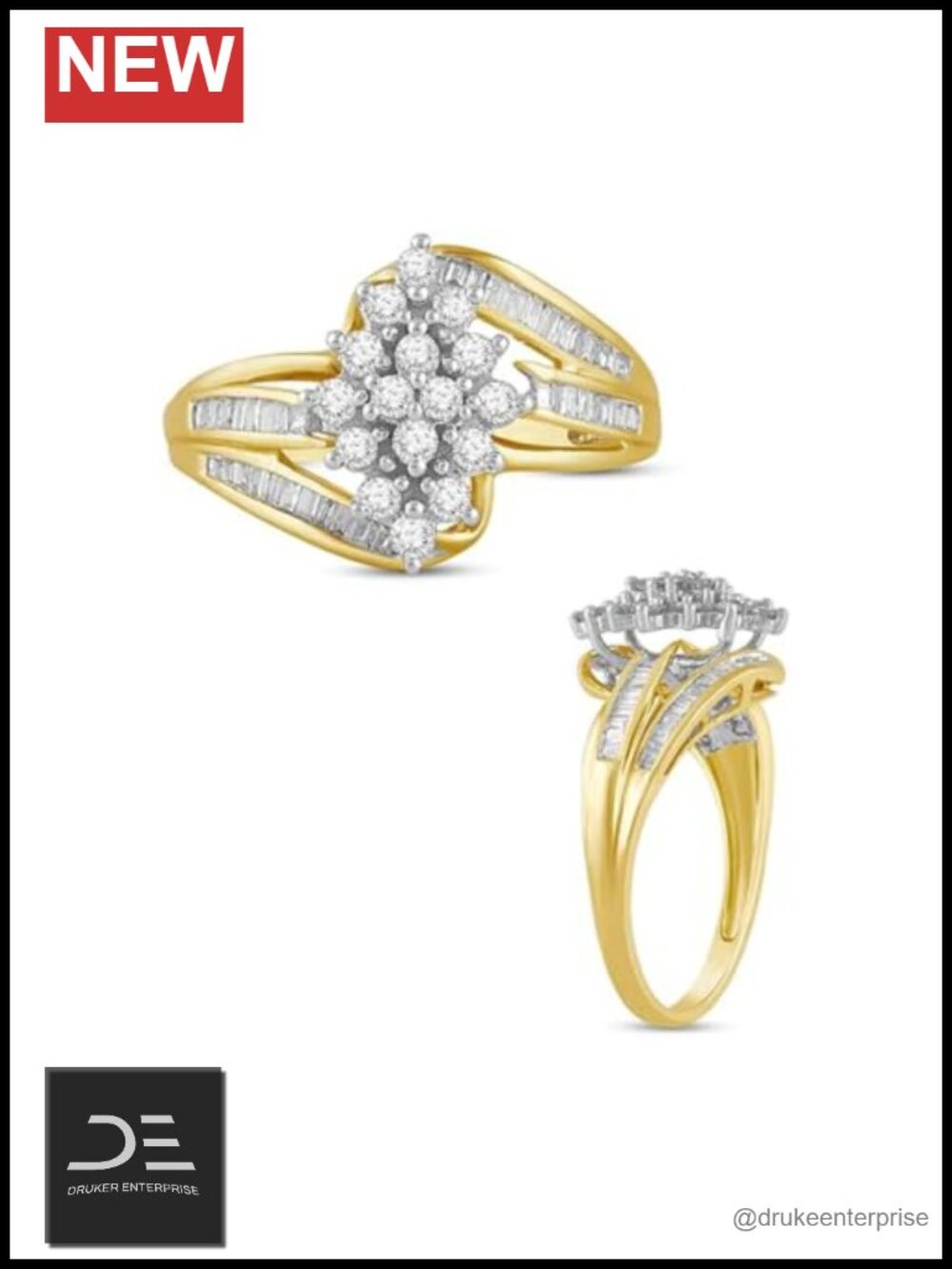 10K Yellow Gold Diamond Cluster Ring Size 7 Statement Jewelry